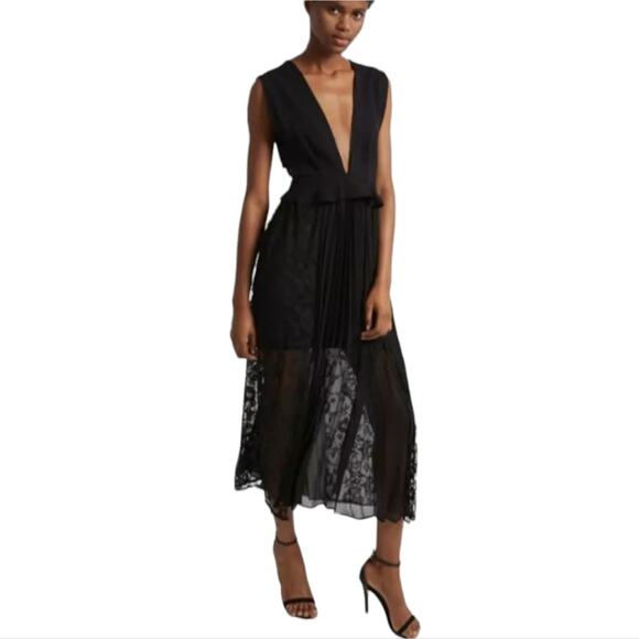 FRENCH CONNECTION Angelina Pleated Lace And Jersey Black Maxi Dress Size 8 New - Picture 9 of 16